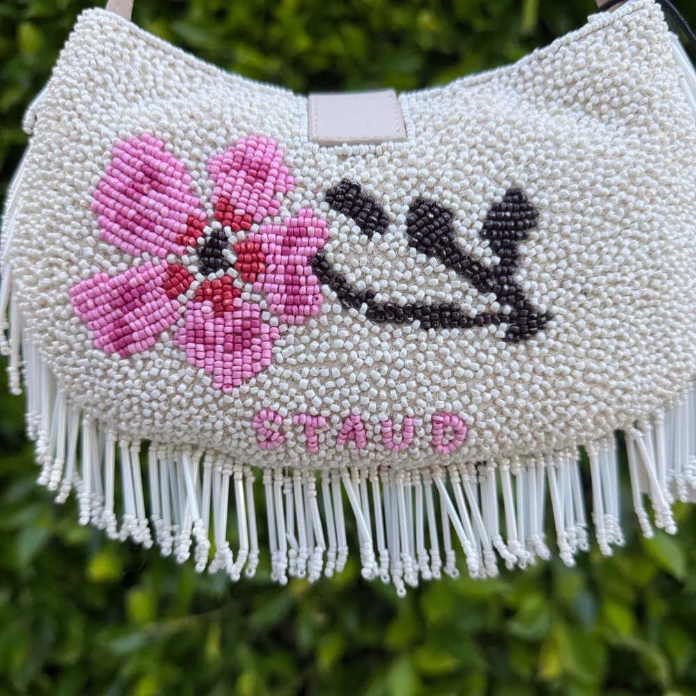 STAUD Alana Shoulder Bag Floral Beaded Shoulder Bag - Pink & White - Picture 4 of 6